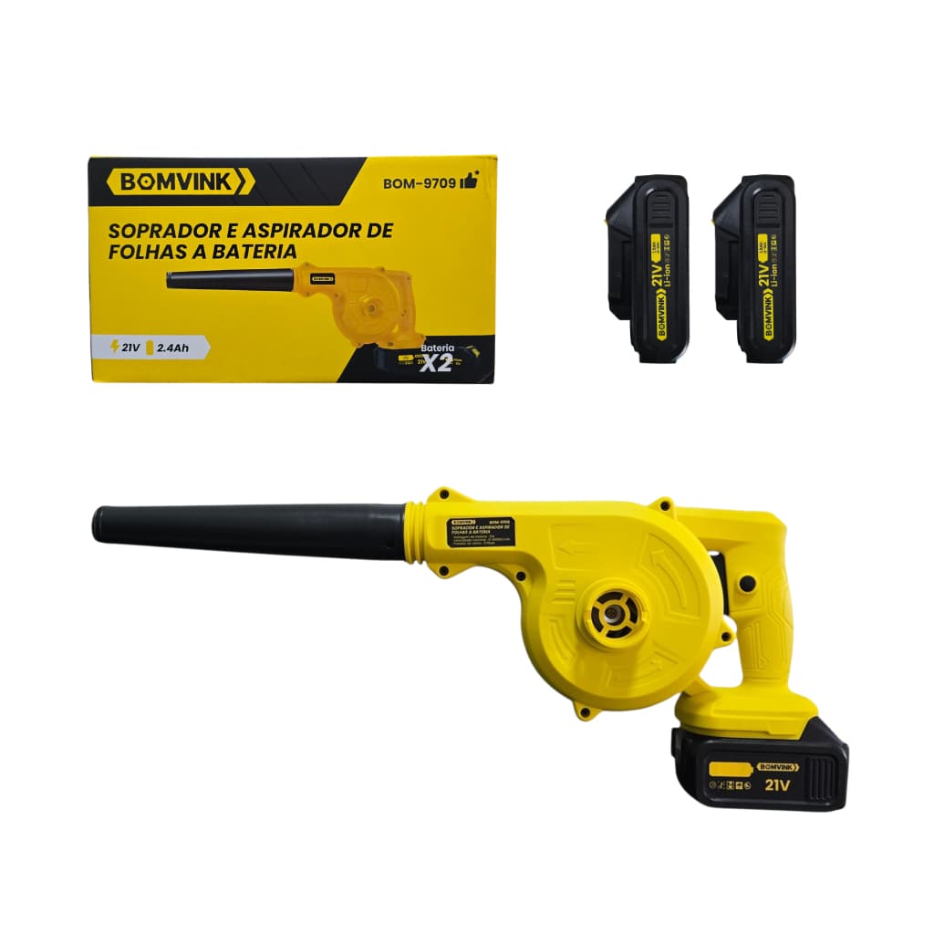 Soprador E Aspirador De Folhas A Bateria 21v Sem Fio 2 Baterias 2.4Ah Portátil Kit Completo