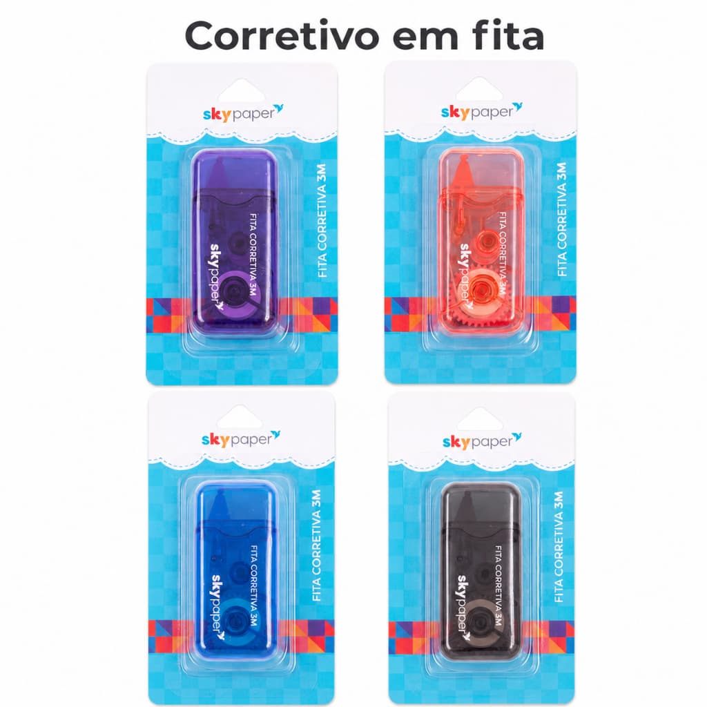 Mini Corretivo em fita - SkyPaper - 3 metros (4 variações de cores) fita corretiva
