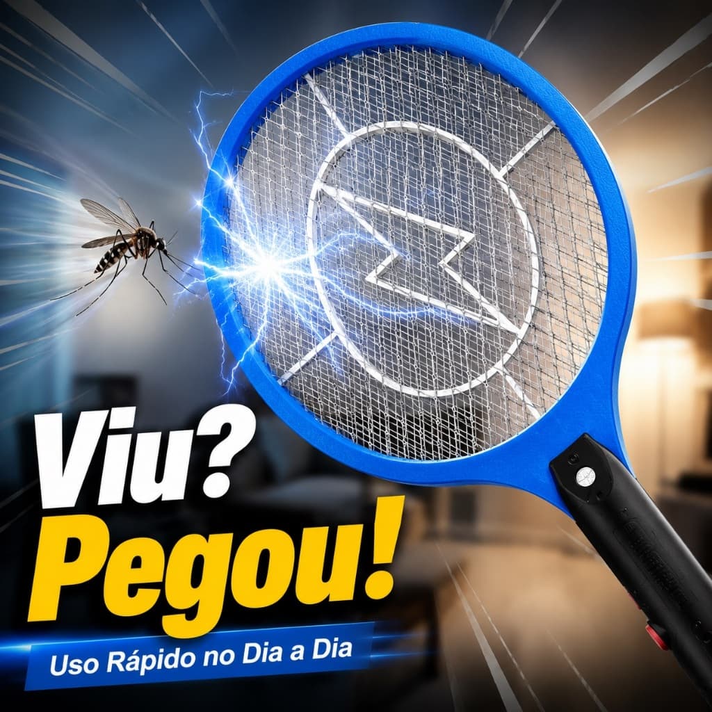 Raquete Eletrica Mata Mosquito 110V 220V BIVOLT   mata pernilongo    raquete para insetos  (Azul)