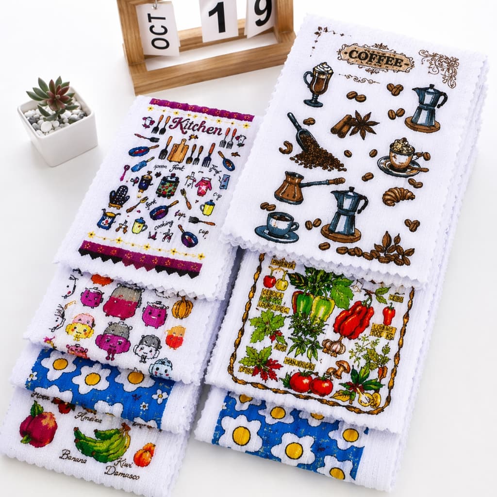 Kit até 10 Panos Microfibra Copa Prato Multiuso Estampas Sortidas 40x60cm Prato Limpeza Geral Vidro