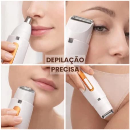 Depilador Elétrico Feminino 4 em 1 Barbeador Aparador de Pelos Corporais Nariz e Sobrancelhas Recarregável