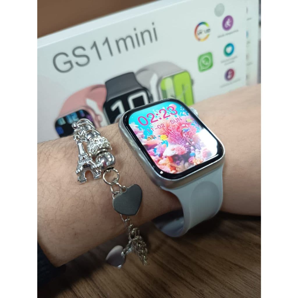 Smartwatch GS11 mini Relógio Inteligente Unissex 41mm Duas Pulseiras Tela Amoled NFC Controle De Passos Esportivo