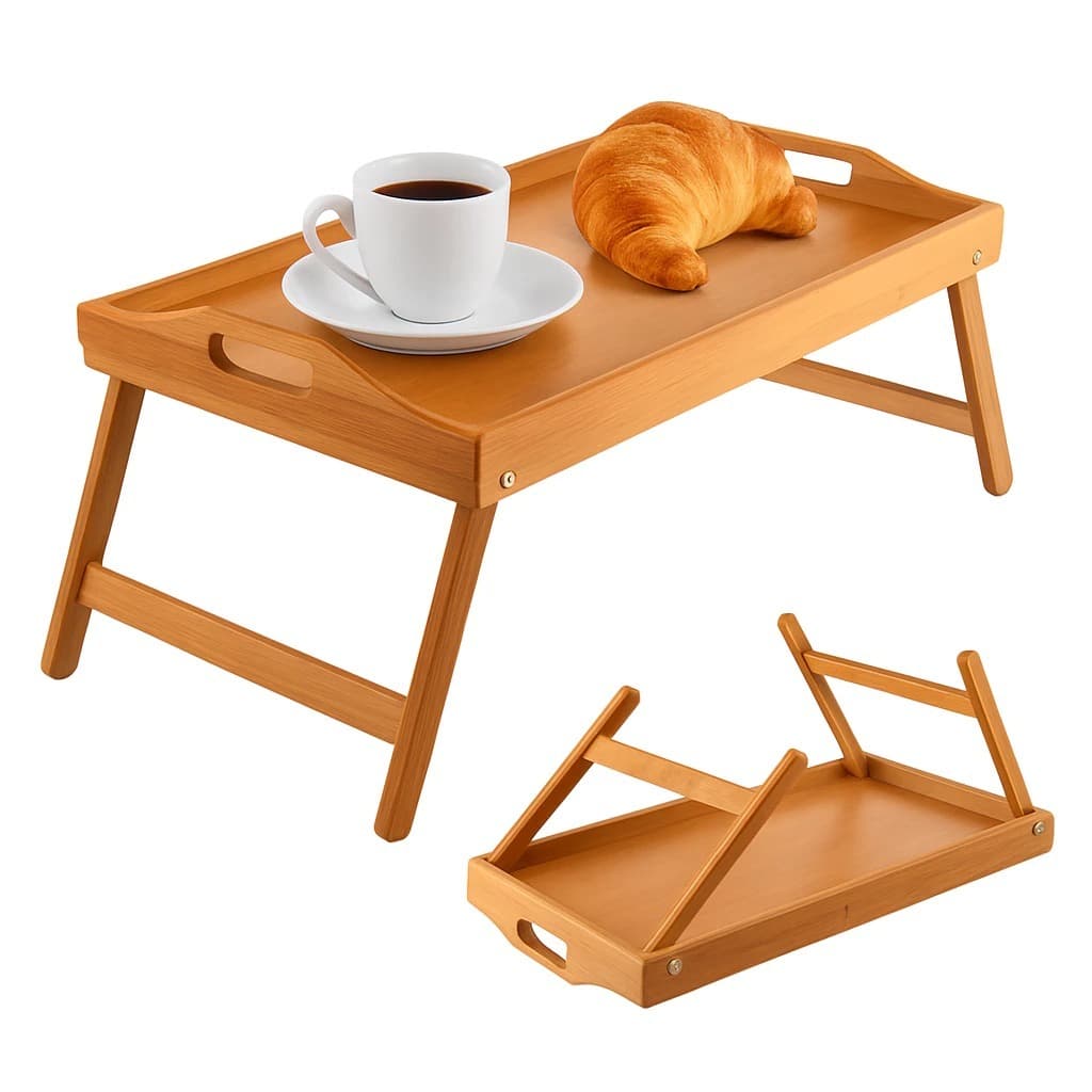 Bandeja Mesa Café Da Manhã Bambu Dobrável Com Pé Para Cama