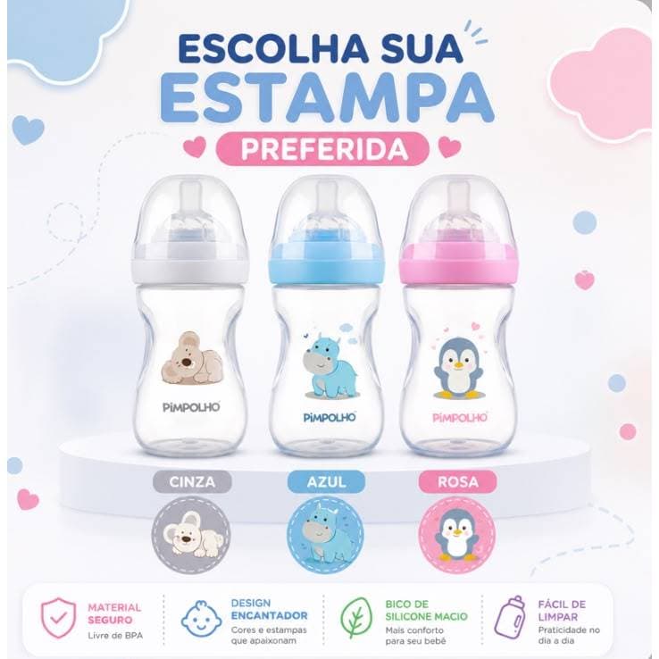 Mamadeira Infantil Pimpolho Anticolica Bico De Silicone Antirrefluxo Bico Soft Touch Ergonomica
