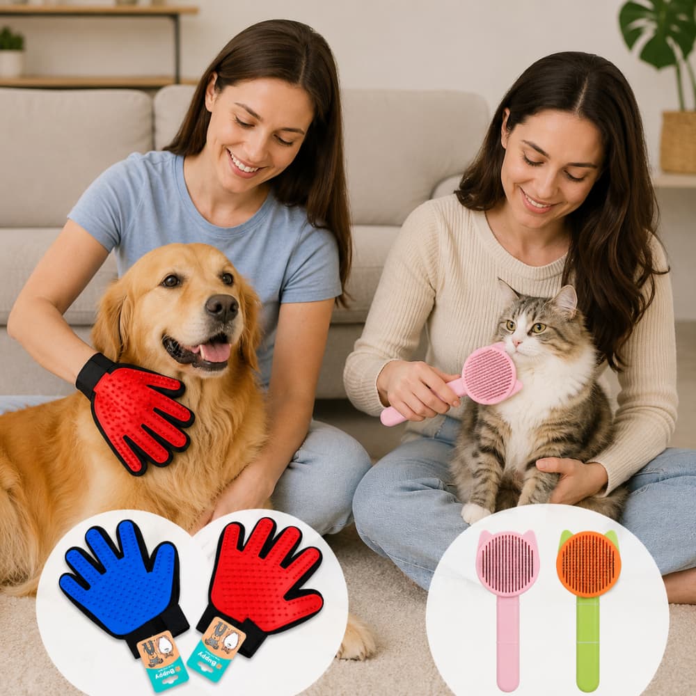 🐶🐱 Kit Escova ou Luva Removedora de Pelos Para Pets Cães Gatos Higiene e Massagem
