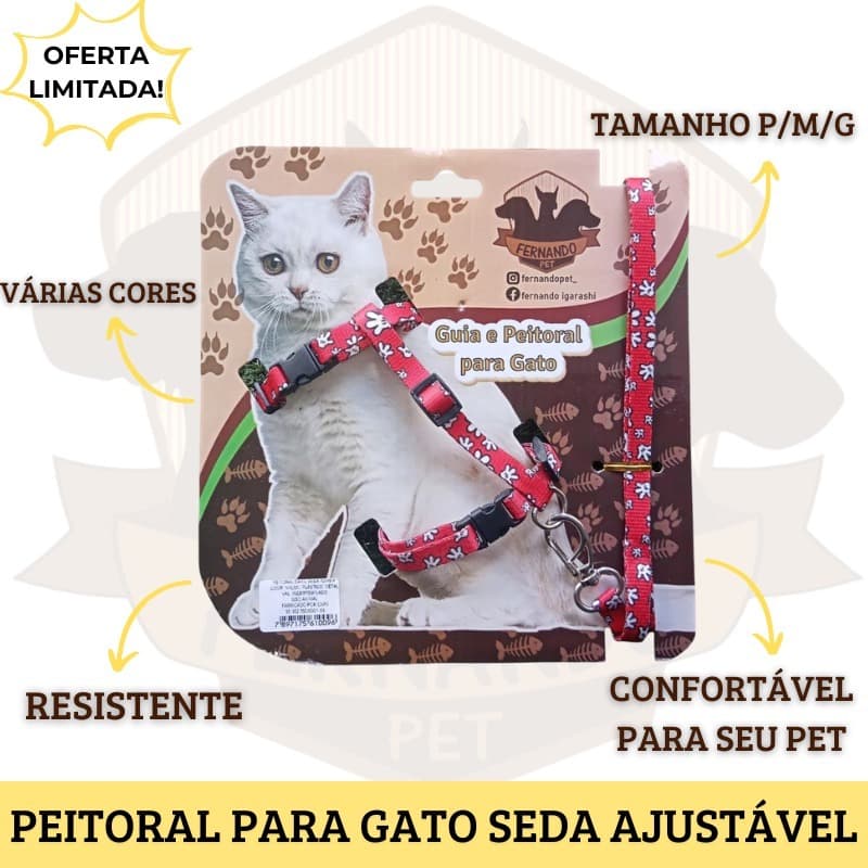Peitoral para Gato | Coelho | Chinchila | Pet Mini | Guia e Peitoral Seda de Gato | Coleira
