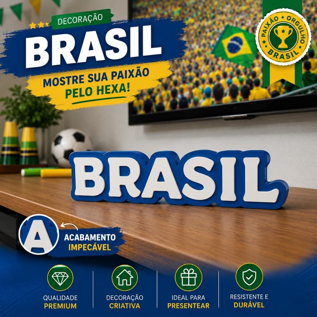 Brasil Enfeite Letreiro Decorativo Família Decoração Premium Palavra Decorativa Copa do Mundo