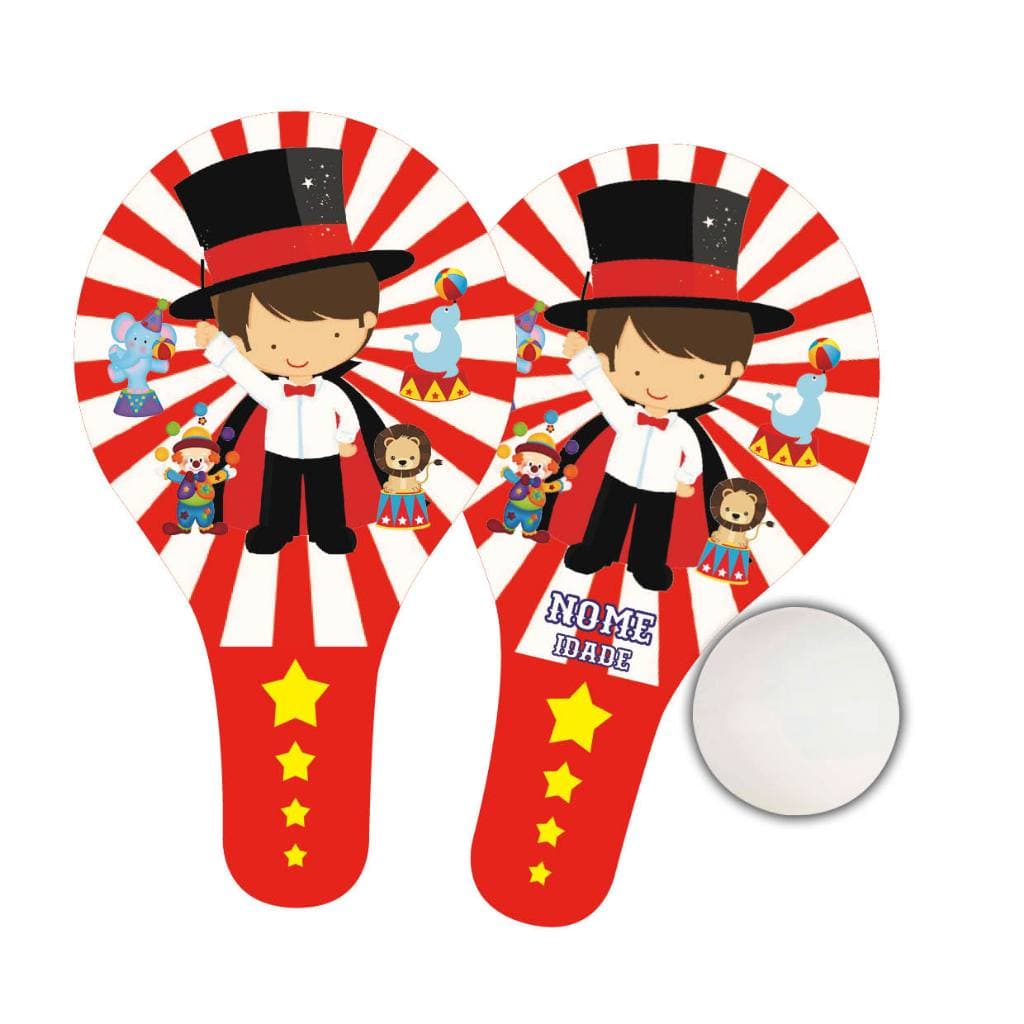 Raquetes Personalizadas Circo Kids com Bolinha, Saquinho e Etiquetas - Lembrancinha, Festa, Brinquedo, Jogos