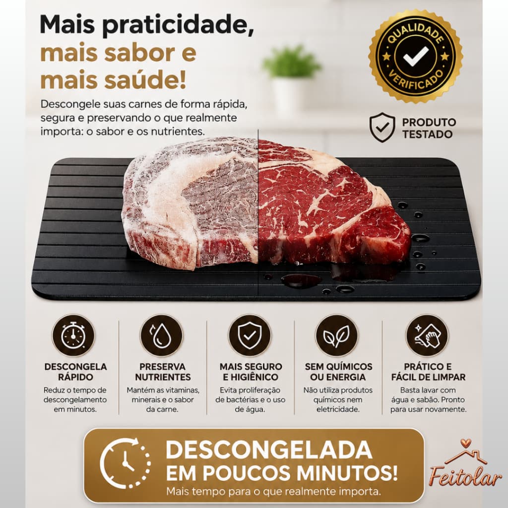 Tábua Placa para Descongelar Carnes Legumes Super Rápido Livre de Fontes Elétricas Uso Saudável