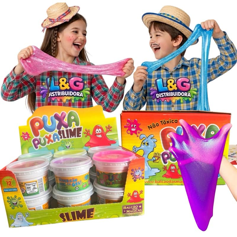 SLIME KIT PUXA PUXA - BRINQUEDO INFANTIL LEMBRACINHA BARATA LELECA GELELE