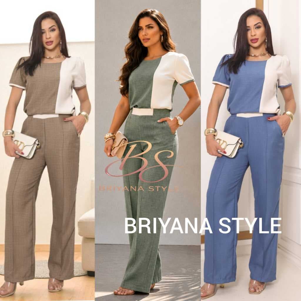 Conjunto Feminino  (P Ate G2)Bicolor Social Elegante Sofisticado Blusa, Calça Forrado