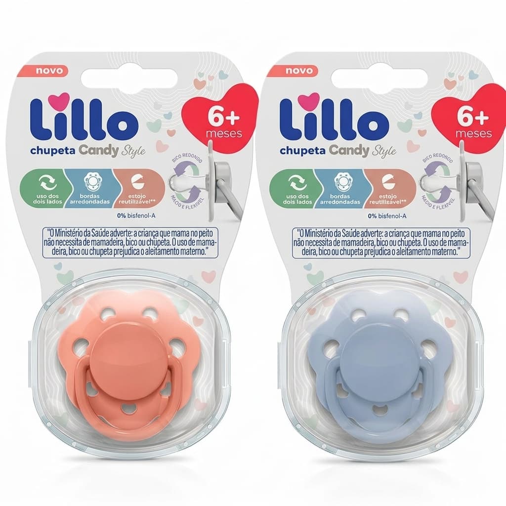 Chupeta Lillo Candy Style Bico Redondo 0-6 Meses Silicone Com Estojo E Furos Ventilação