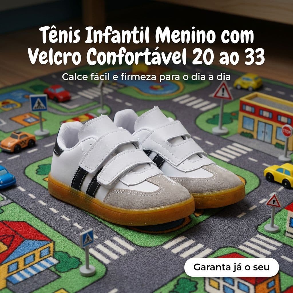 Tênis Escolar Menino Velcro Confortável | Para Aula e Dia a Dia 20 ao 33 | GARANTA JÁ O SEU!