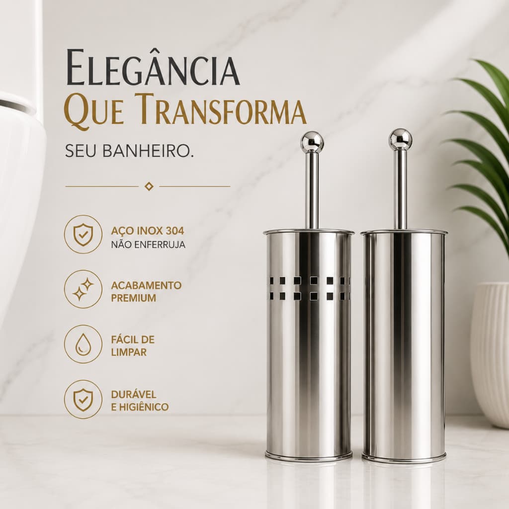 Escova Sanitaria Inox Premium Vassourinha Resistente Suporte Limpeza Vaso Sanitario  Banheiro Lavabo