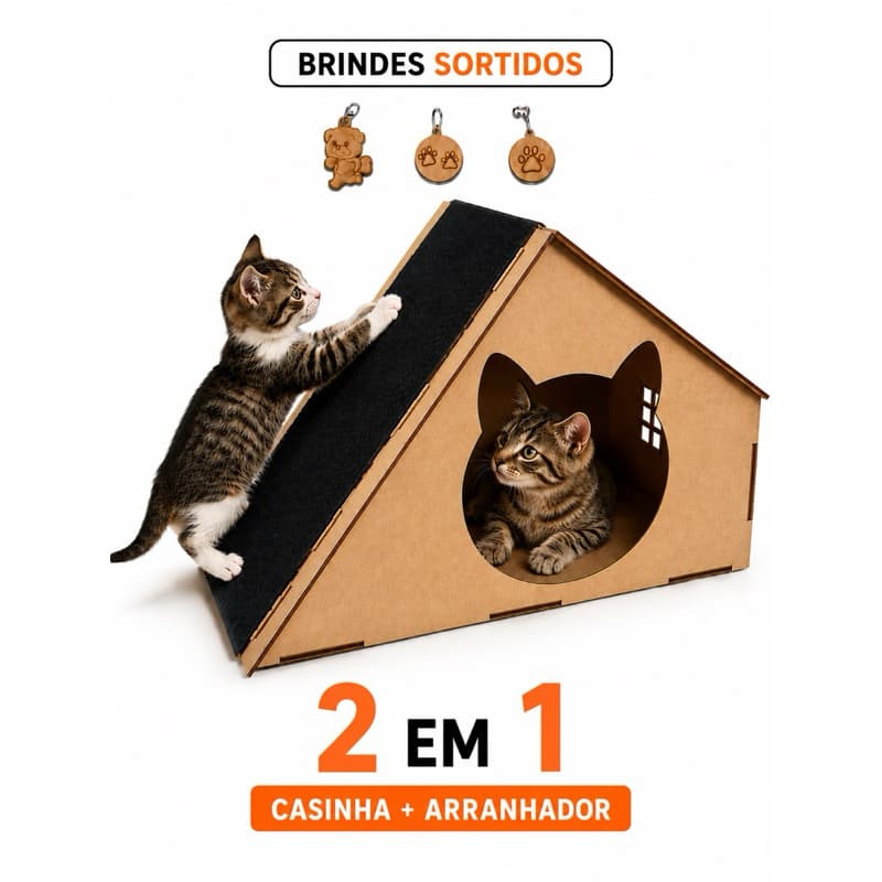 Casinha Gato Com Arranhador MDF Premium Toca Pet Refúgio e Diversão Para Gatos