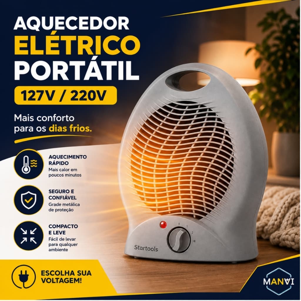 Aquecedor Elétrico Portátil Ventilador Ar Quente Pequeno Potente Escritório Quarto Sala Camping