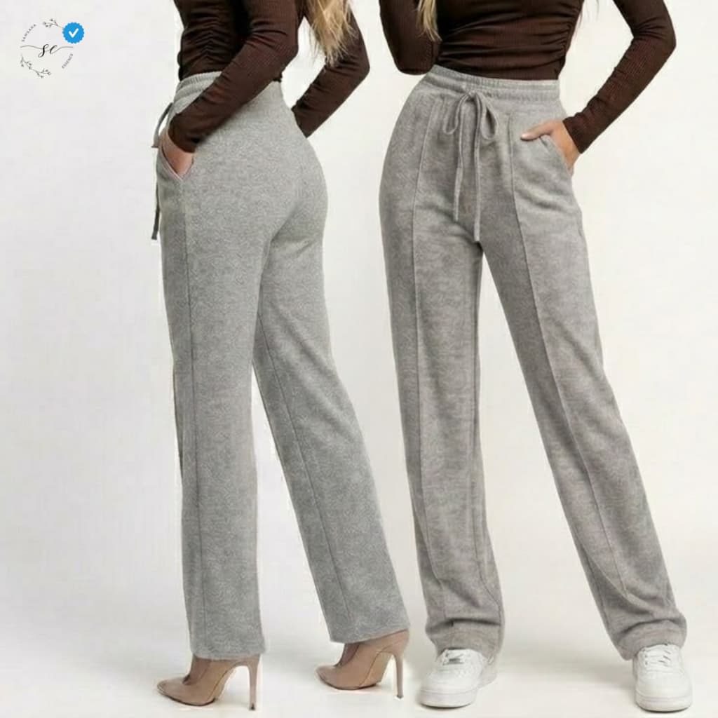 Calça Feminina Cintura Alta Lãzinha Ultra Confortável Tecido Grosso que Estica com Bolsos Dia a Dia
