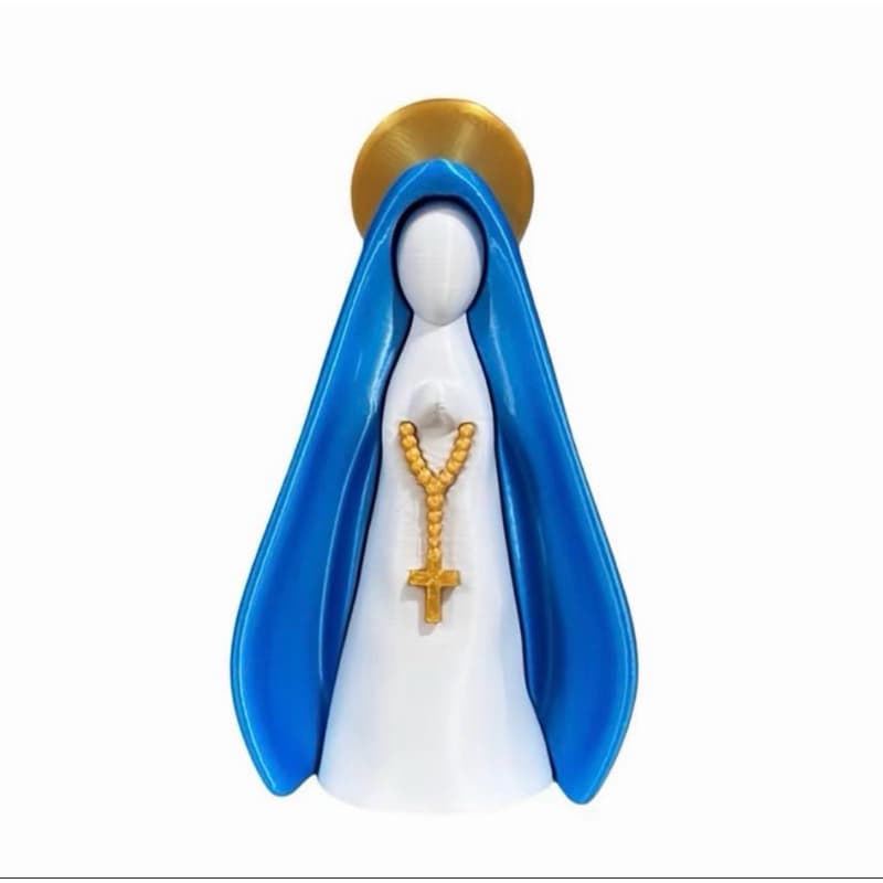 Escultura Decorativa Nossa Senhora com Manto Azul ou Rosa e Halo Dourado - Azul, 14cm