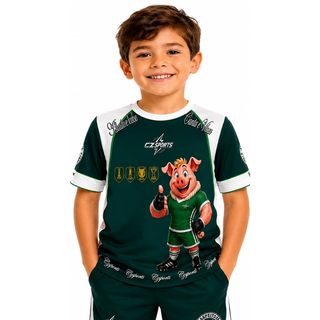 camisa infantil porco verde futebol dry fit time camiseta menino menina verdao blusa criancas times