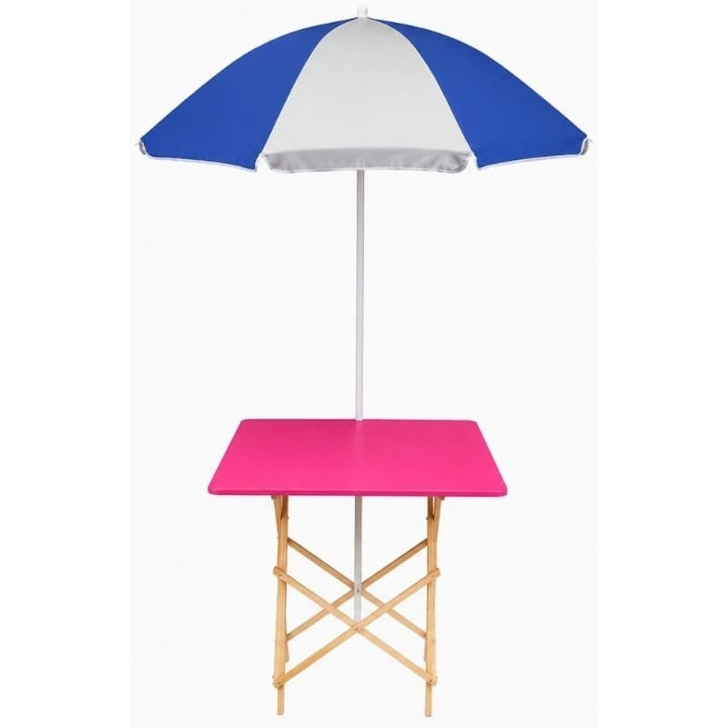 Kit Banca Tripé Desmontável Rosa Pink De 1 Metro + Guarda Sol De 1,80 Metro Azul e Prata Para Camelô Ambulante