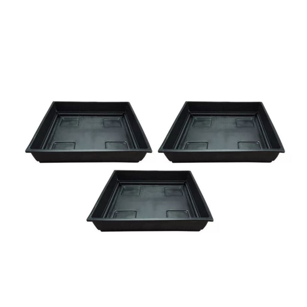 Kit Pratos Quadrados 30x30cm p/ Vasos de Plantas Prato Preto Quadrado Coletor de Água de Vaso Cultivo Indoor Grow Estufa
