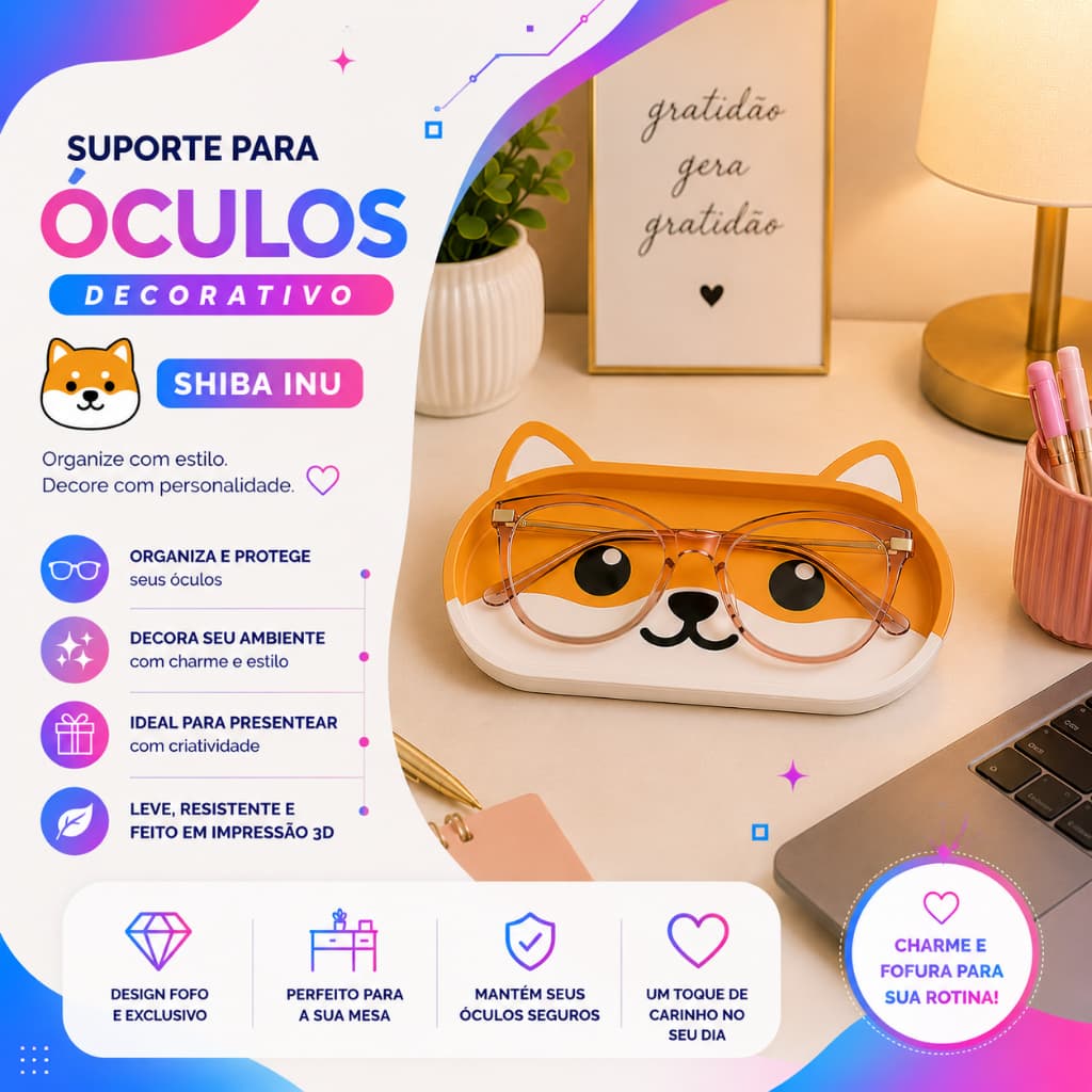 Suporte para Óculos Shii Inu Decorativo 3D