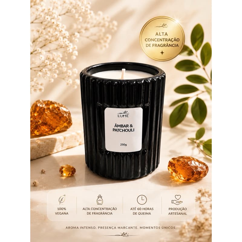 Vela Aromática Premium 250g | FRAGRÂNCIA INTENSA | Âmbar & Patchouli, Vanilla, Champagne Toast e Pêra Inglesa & Frésias