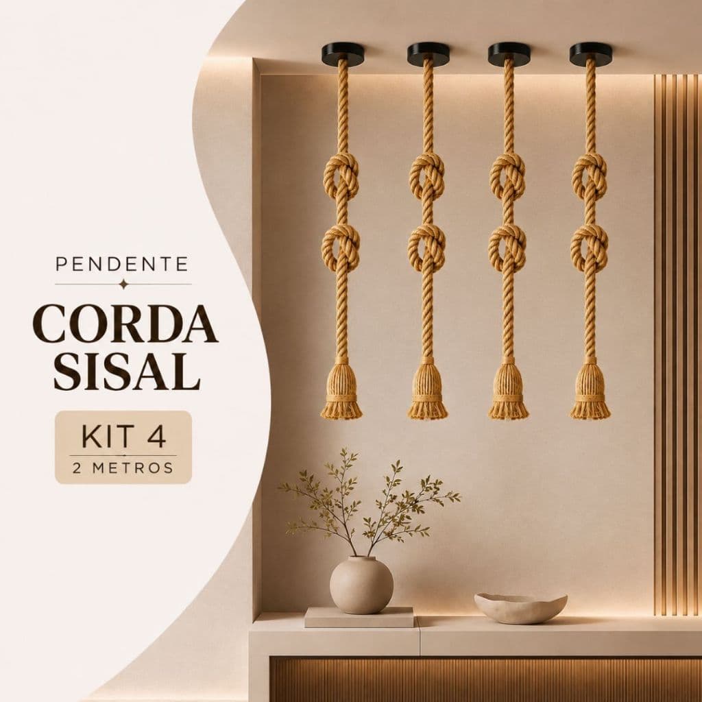 Kit 4 Pendente Luminária Corda 2 Metros Bivolt 110v/220v Retro Vintage Rústico Decorativo E27 Sisal