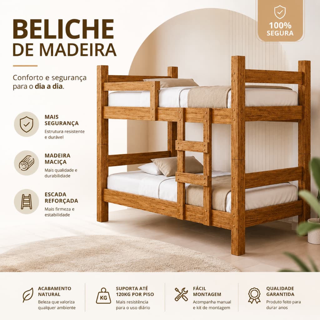 Beliche Leticia Solteiro com Grade de Proteção Reforçada em MDF de Alta Resistência