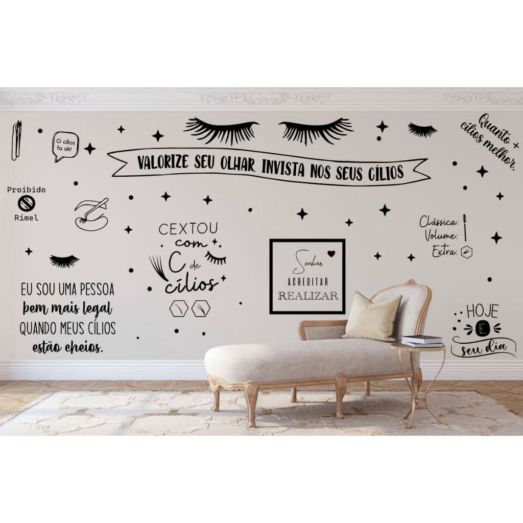 Adesivo de Parede Decorativo Cílios Alongamento Lash Designer Volume Estúdio
