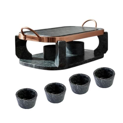 Churrasqueira de Pedra Sabão com Grelha Reta e Fogareiro + 04 molheiras de 80 ml - Anti-aderente e Versátil
