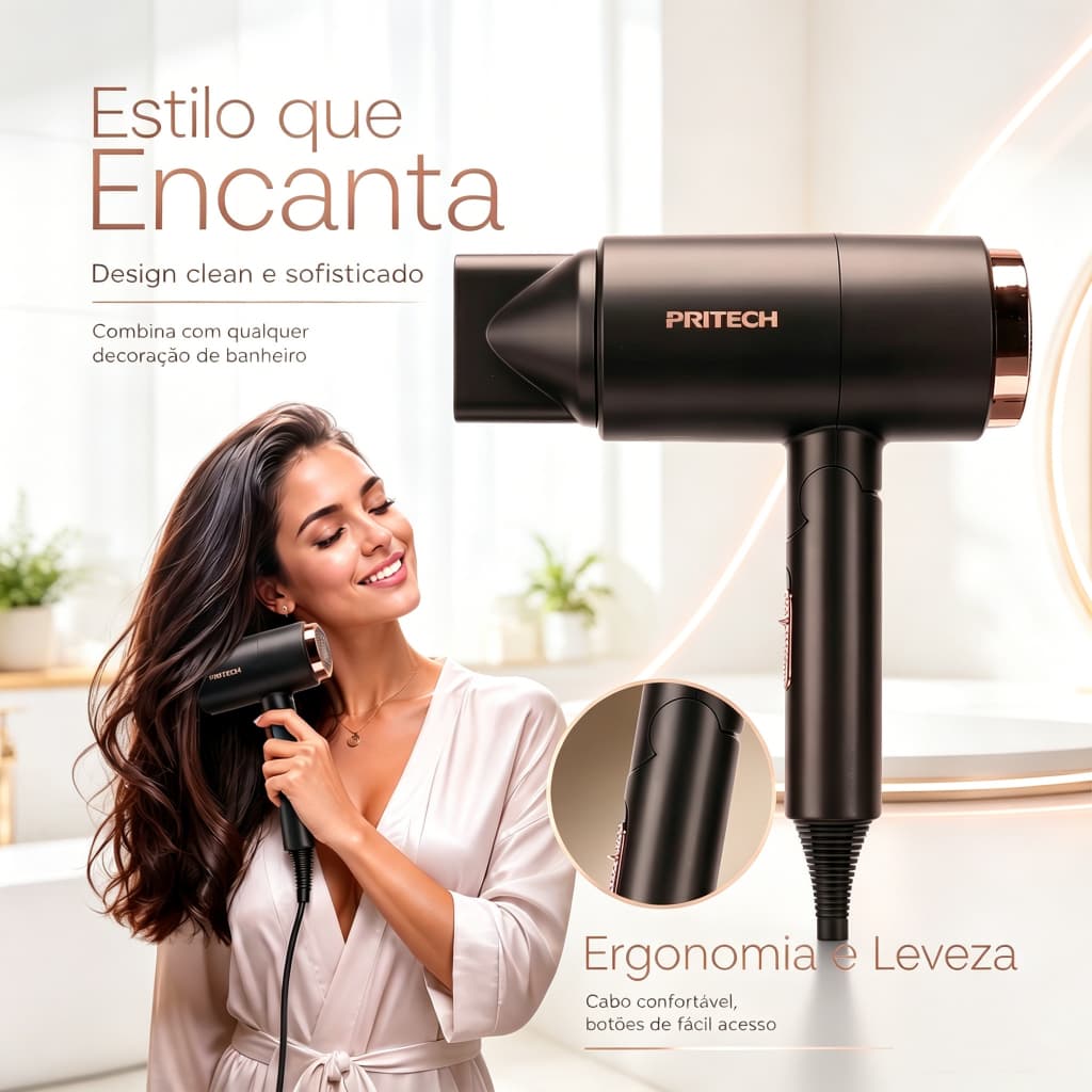Secador Pritech Retrátil  127V Preto 2 velocidades 1800W