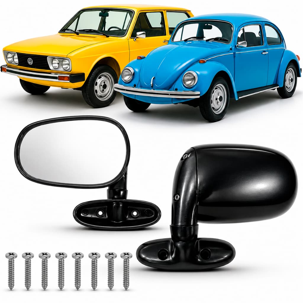 Par Retrovisor Externo Preto Com Espelho Universal Fusca Variant Passat Retrátil