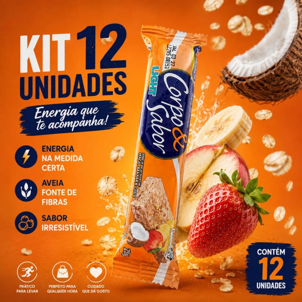 Kit 12 Barras de Cereais Corpo E Sabor Light Maçã Banana e Coco Montevérgine