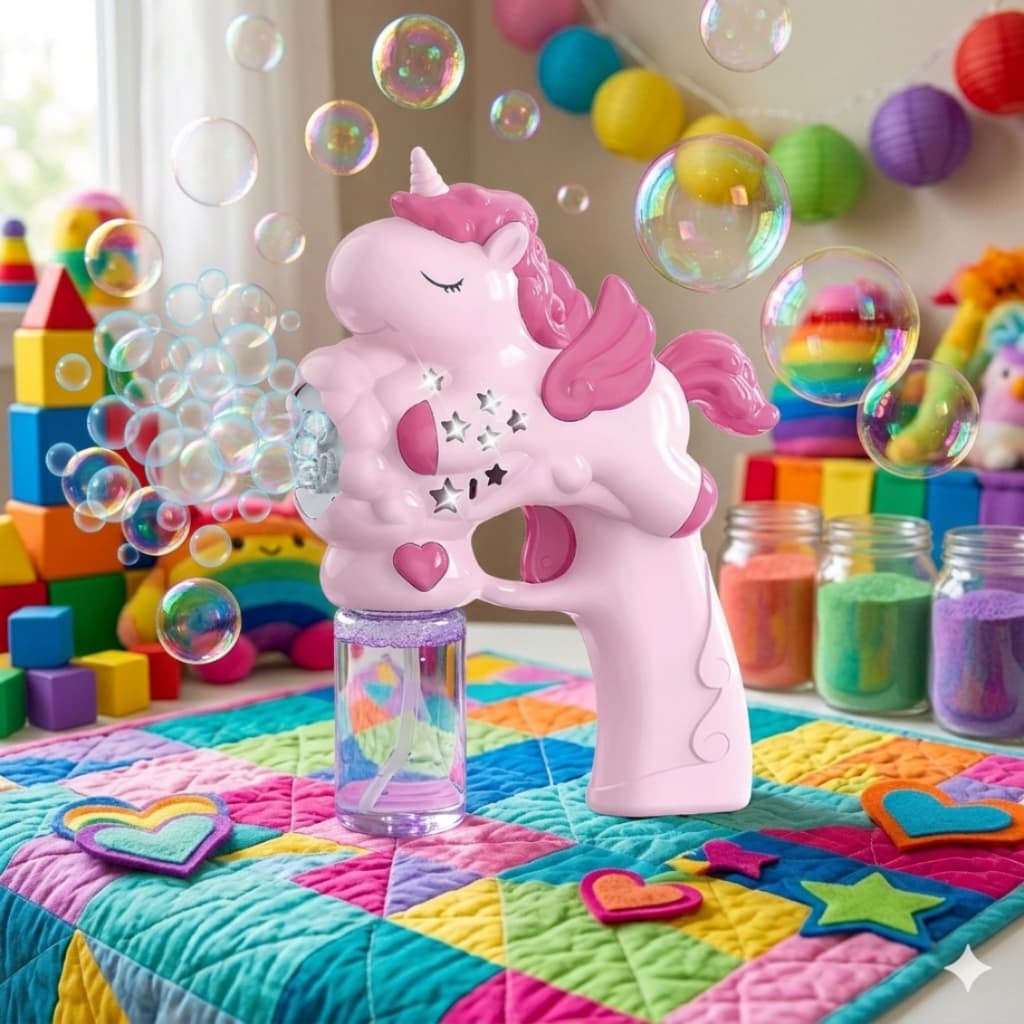 Lança Bolhas de Sabão Unicornio com Luz Brinquedo Infantil Arminha de Bolha Diversão Crianças