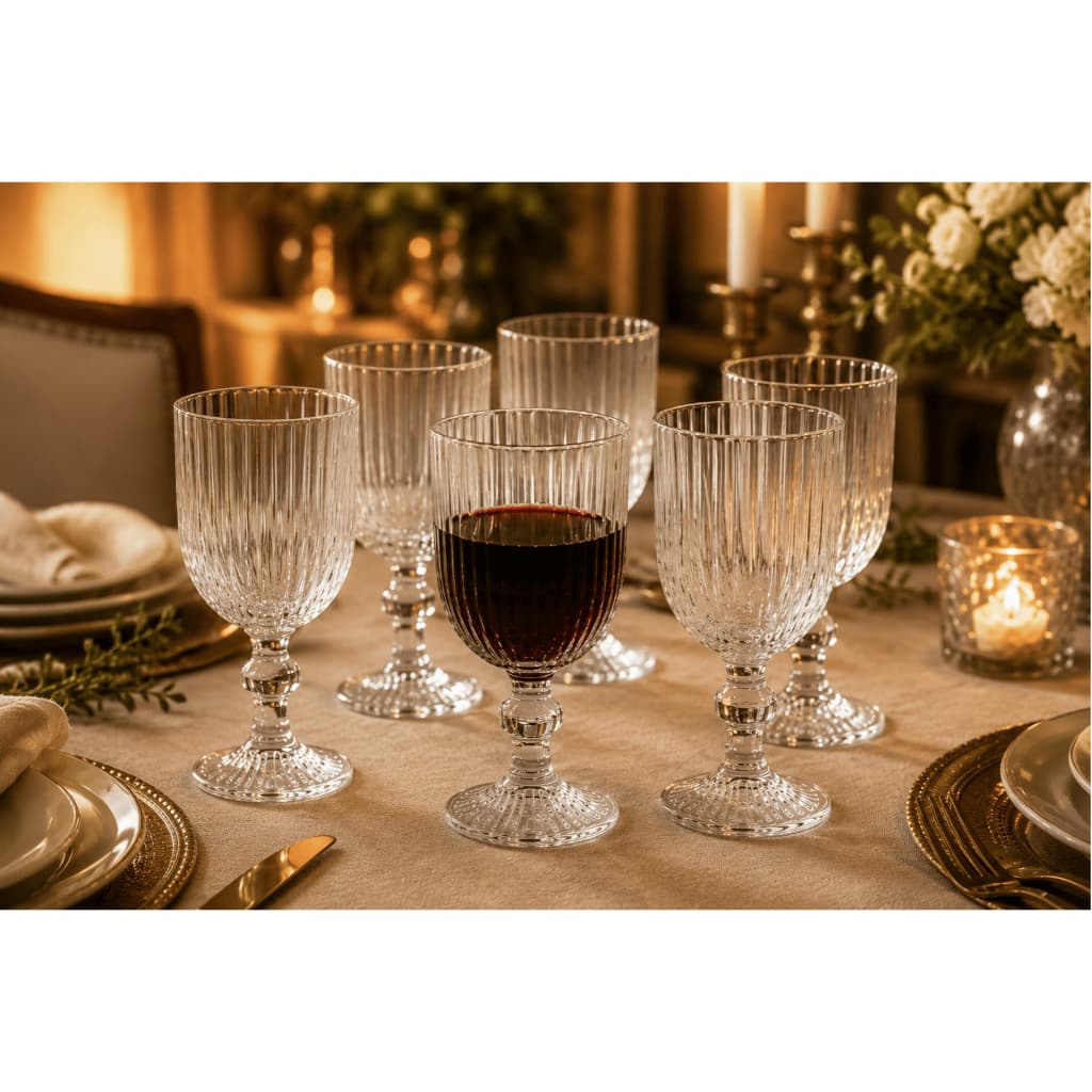 Jogo 6 Taças Versalhes 260ml Conjunto Vidro Elegante Água Vinho Suco Drinks Mesa Posta Sofisticada