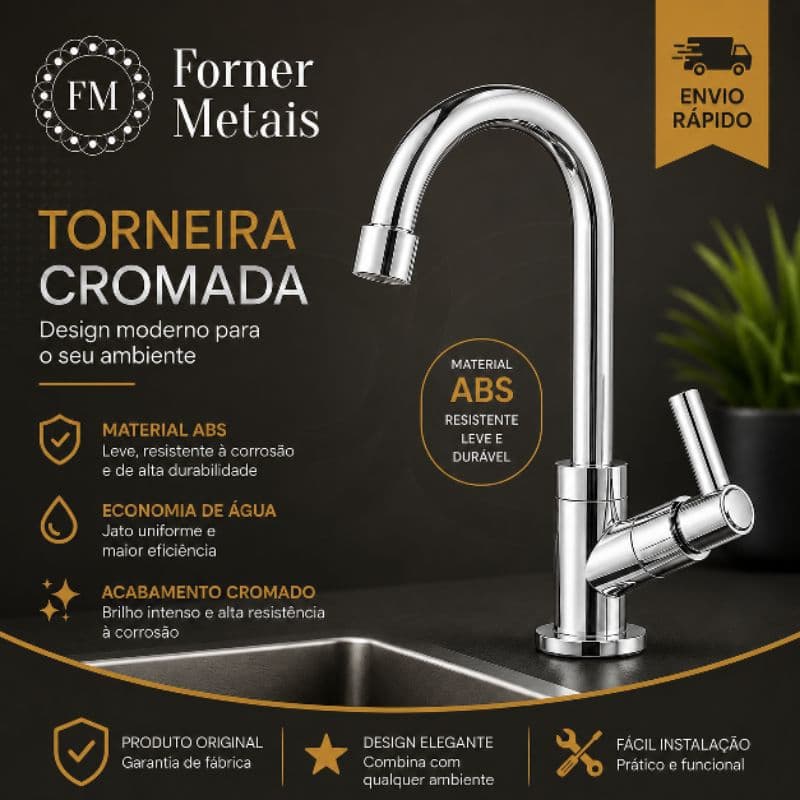 Torneira para Pia de Banheiro Lavatório Bica  Móvel Abs 1/4 de Volta Cromada