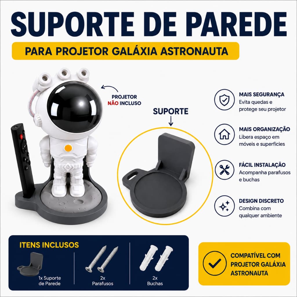 Suporte Parede Projetor Galaxia Astronauta Organizador Com Fixacao