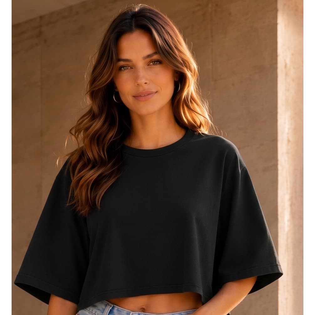 Blusa Cropped Feminina Larguinho Oversized T-Shirt Básica Liso Algodão Blusinha de academia