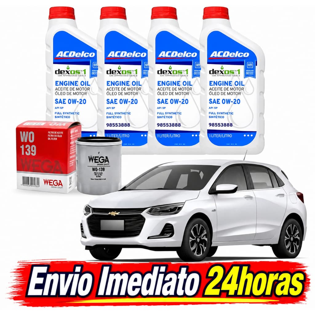 Kit 4 Litros De Oleo 0W20 Dexos1 Filtro De Oleo Wega Gm Onix B Aspirado 2020 2021 2022 2023 2024