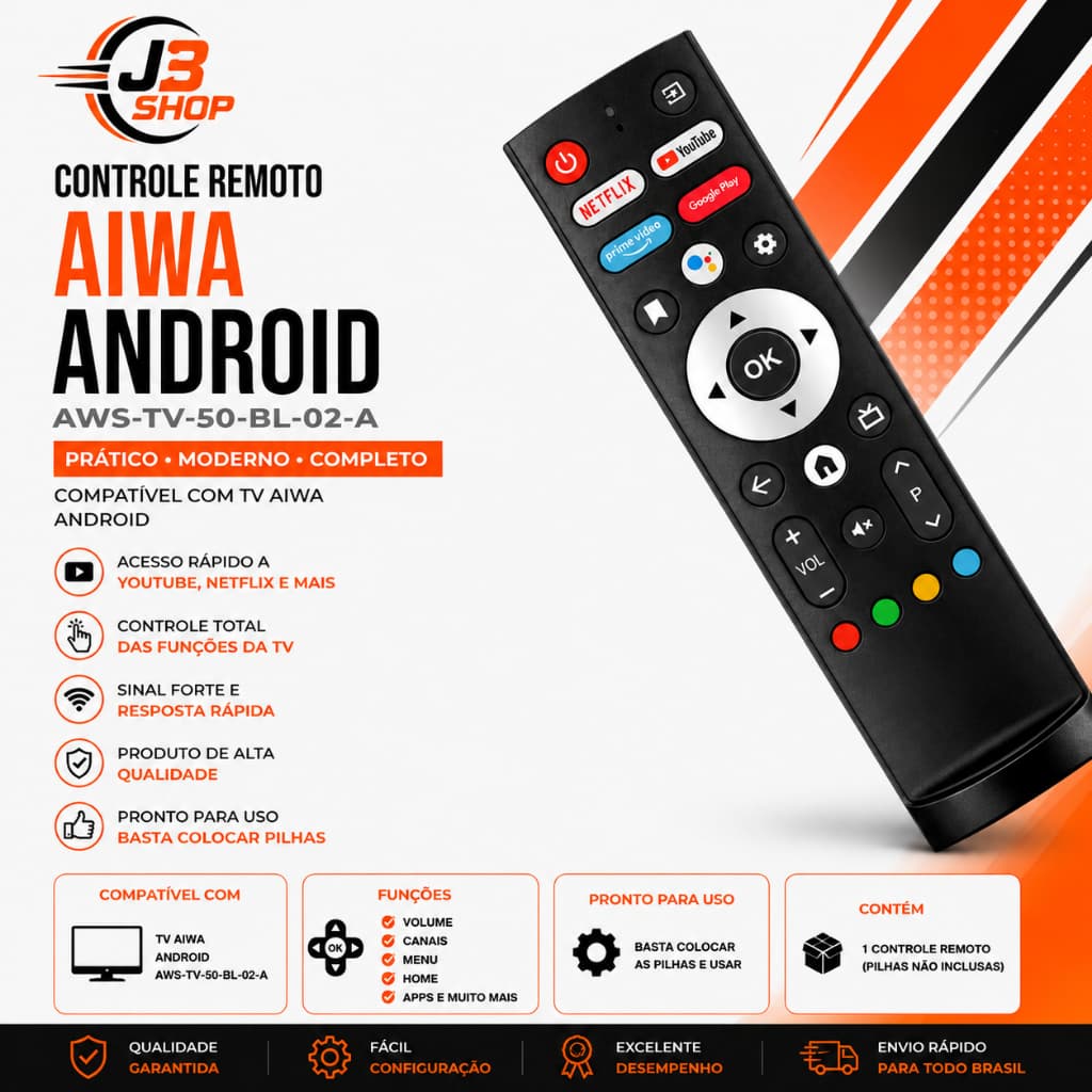 Controle Remoto Para Tv Aiwa 32/43/50 Android Aws-tv-50-bl-02-a