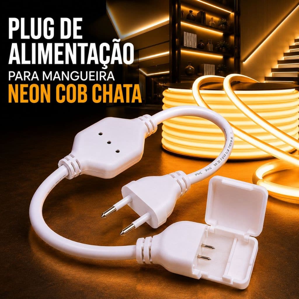 Kit 5 Conector Perfurante Plug de Tomada para Mangueira de Led Cob Chata Neon Bivolt 3528