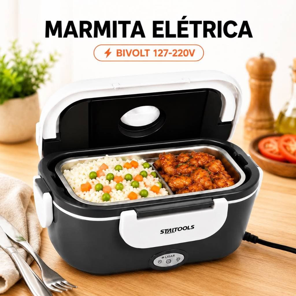 Marmita Elétrica Bivolt 127V/220V Portátil Aquece Refeições Com Divisória