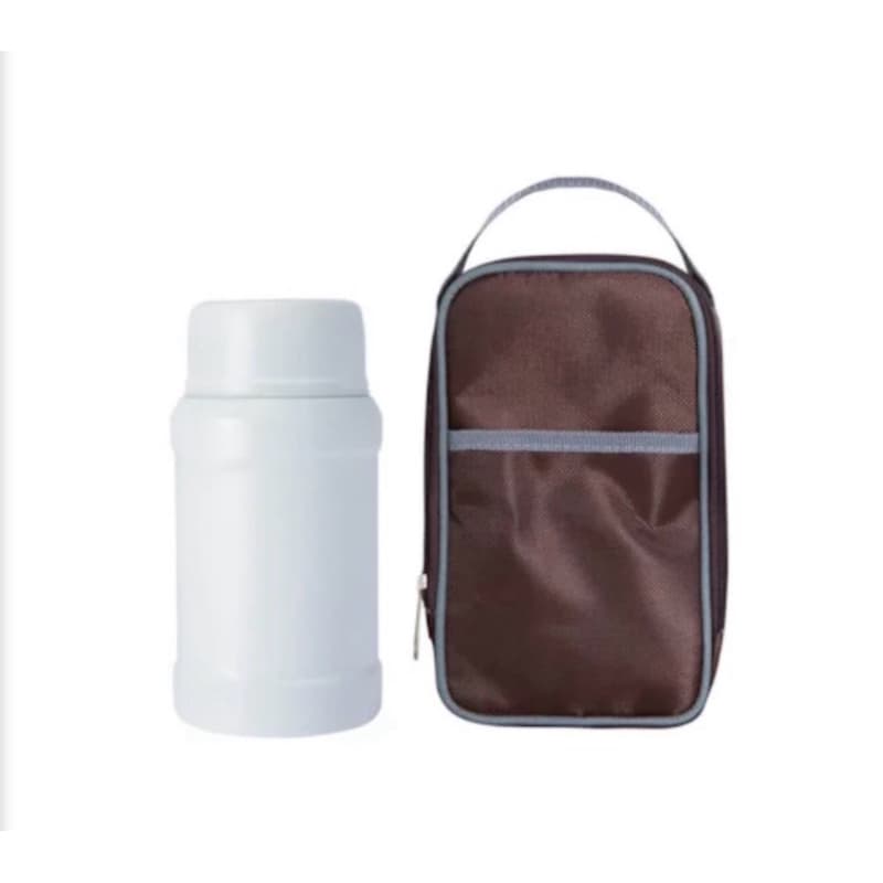 Garrafa térmica inox 800ml  com bag térmica e colher dobrável