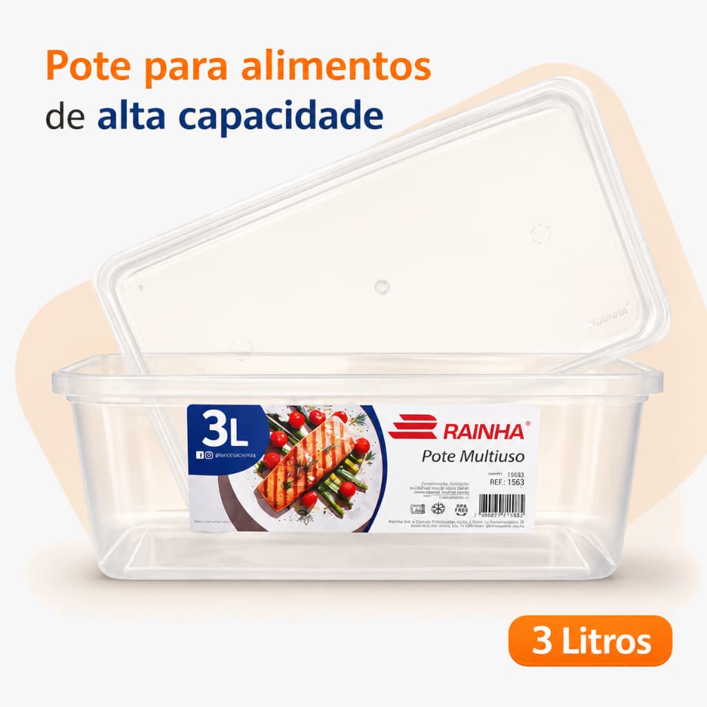 Kit Potes Plásticos Transparentes - Rainha - 3 Litros - Presídio /Cunhado - Micro/Freezer - BPA Free