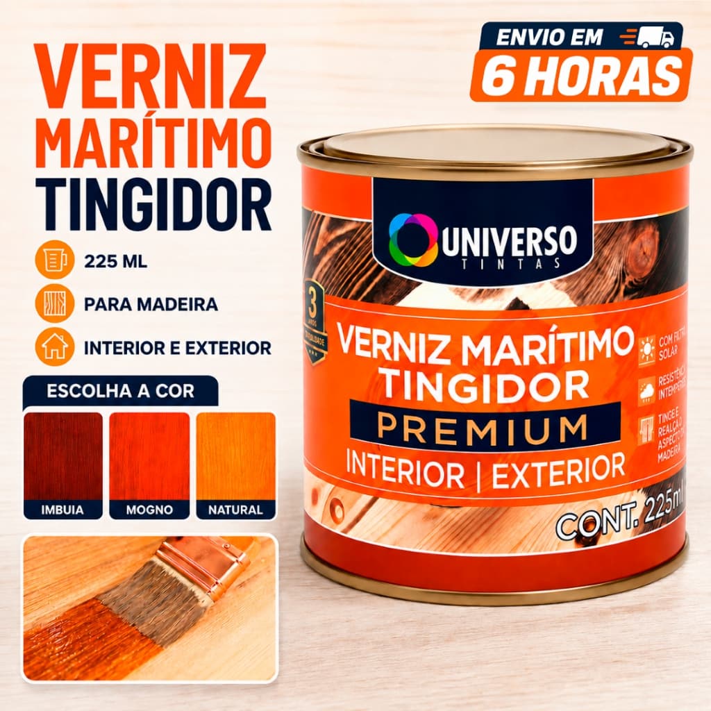 Verniz Madeira Maritimo Tingidor Premium 225ml 1/16 Universo Tintas Porta Portão Móveis Deck