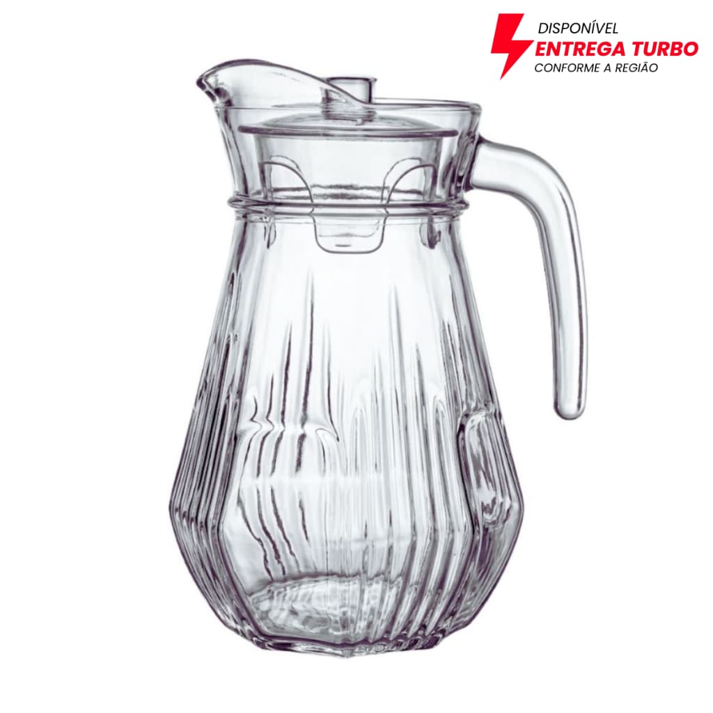 Jarra de Vidro 1,3L com Tampa Acrílica Transparente – Para Suco, Água e Bebidas