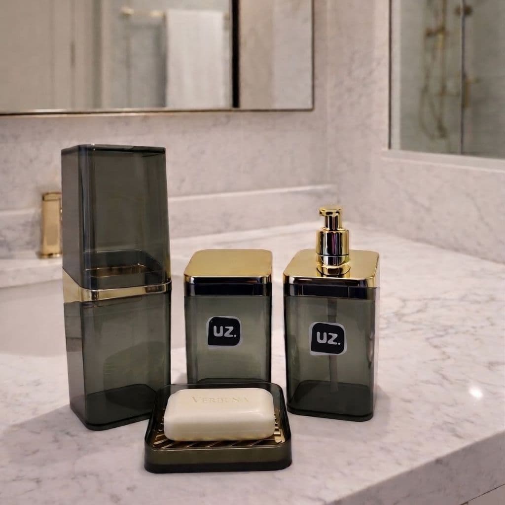 Kit Conjunto Acessórios Utensílios para pia lavabo banheiro porta escova porta algodão sabonete liquido saboneteira