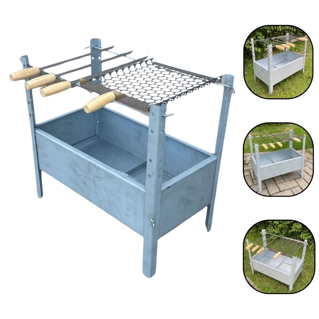 Churrasqueira Galvanizada Desmontável Grelha Inox 3 Espetinho  Lazer Camping Pesca