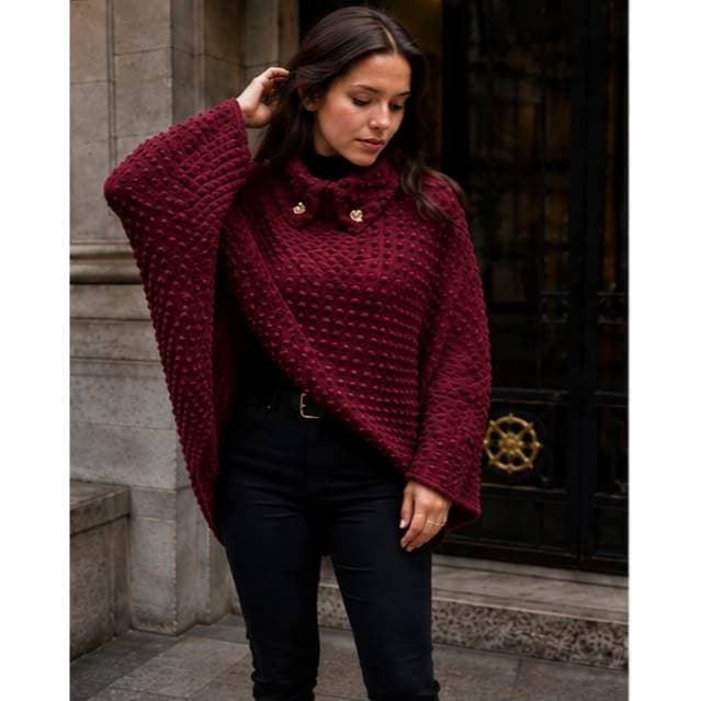 Blusa Feminina Tricô Pipoca Oversized Gola Alta Texturizada Chic Elegante